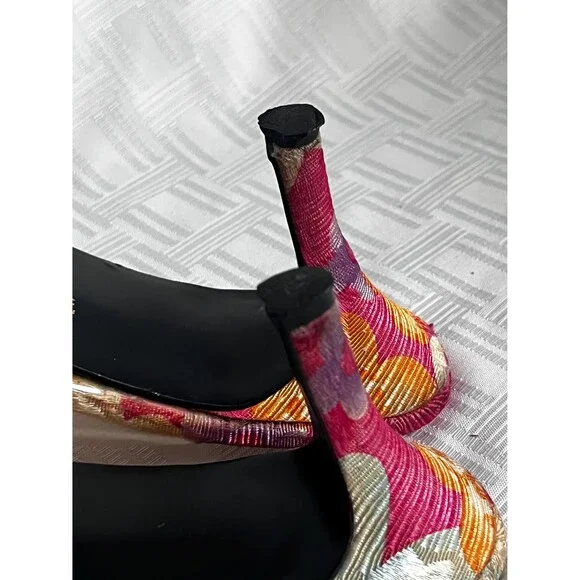 Amanda PinaColada Pink Orange Floral Mules | Leather Sole Fabric Heels 9.5W - Picture 10 of 11